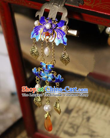 Asian Chinese Traditional Hanfu Cloisonne Lotus Hair Claw Ancient Palace Hairpins for Women