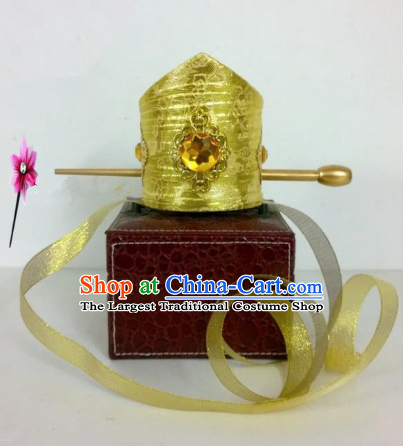 Chinese Traditional Hanfu Headdress Ancient Tang Dynasty Emperor Golden Hairdo Crown for Men