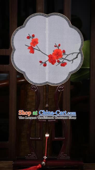 Traditional Chinese Crafts Palace Fans Silk Round Fans Ancient Embroidered Red Wintersweet Fan for Women