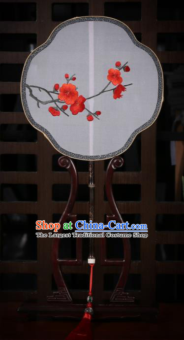 Traditional Chinese Crafts Palace Fans Embroidered Red Wintersweet Silk Fans Ancient Fan for Women