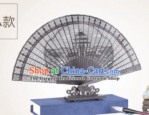 Chinese Traditional Crafts Sandalwood Folding Fans Pierced Temple of Heaven Fans Accordion Fan