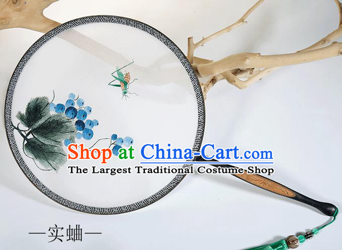 Traditional Chinese Crafts Palace Fans Embroidered Cricket Round Fans Ancient Silk Fan for Women