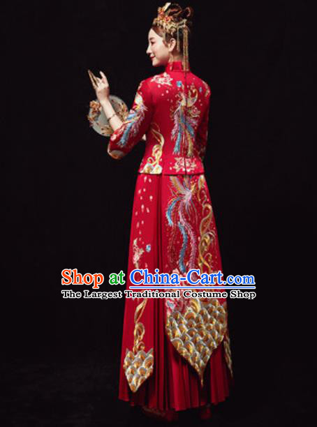 Chinese Traditional Red Xiuhe Suits Ancient Bride Embroidered Phoenix Wedding Dress for Women