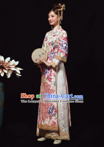 Chinese Traditional Wedding Costumes Embroidered Peacock Xiuhe Suits Ancient Bride Dress for Women