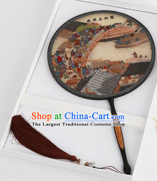 Chinese Traditional Palace Fans Embroidered Round Fans Ancient Hanfu Silk Fan for Women