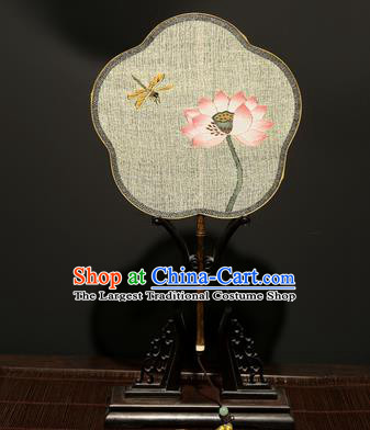 Chinese Ancient Princess Hanfu Palace Fan Traditional Weaving Lotus Pure Silk Round Fans for Women
