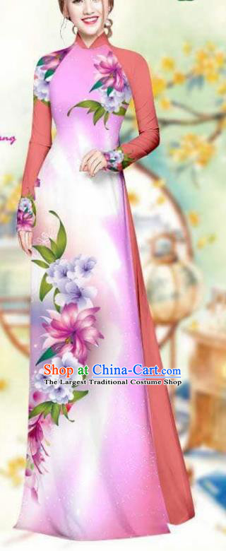 Asian Traditional Vietnam Female Costume Vietnamese Bride Cheongsam Ao Dai Qipao Dress for Women