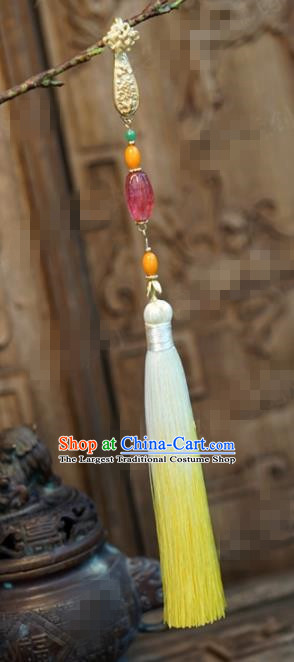 Chinese Traditional Palace Yellow Tassel Brooch Ancient Bride Hanfu Breastpin Jewelry Accessories for Women