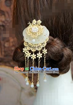 Chinese Ancient Bride Hair Accessories Wedding Tassel Step Shake Jade Hairpins for Women