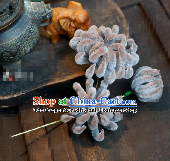 Chinese Ancient Qing Dynasty Empress Hair Clip Palace Grey Chrysanthemum Hairpins for Women