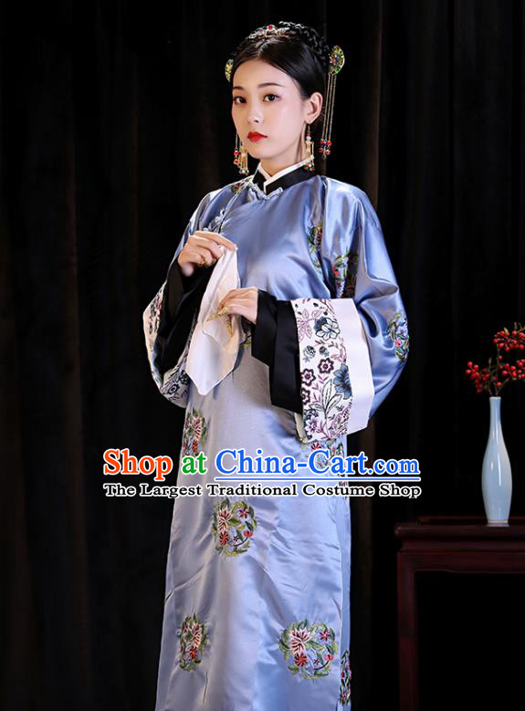 Chinese Ancient Drama Imperial Consort Clothing Qing Dynasty Manchu Palace Lady Embroidered Costumes and Headpiece for Women