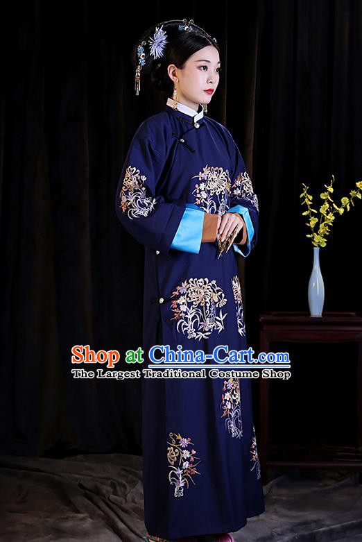 Chinese Ancient Drama Palace Queen Clothing Qing Dynasty Manchu Empress Embroidered Costumes and Headpiece for Women