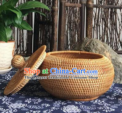 Asian Vietnamese Traditional Craft Rattan Tea Canister Straw Plaited Storage Box
