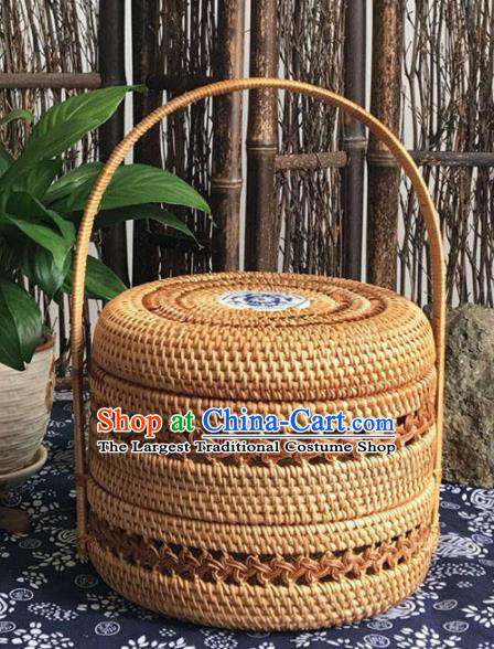 Asian Vietnamese Traditional Craft Rattan Cabas Basket Straw Plaited Food Box