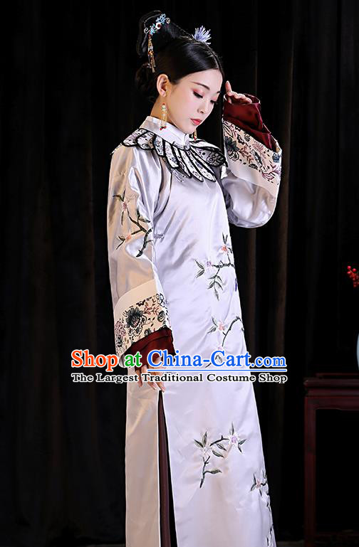 Chinese Ancient Palace Lady Embroidered Dresses Qing Dynasty Drama Manchu Imperial Consort Costumes and Headpiece Complete Set