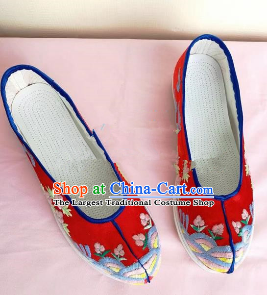 Chinese Traditional Hanfu Shoes Red Embroidered Shoes Handmade Cloth Shoes for Women