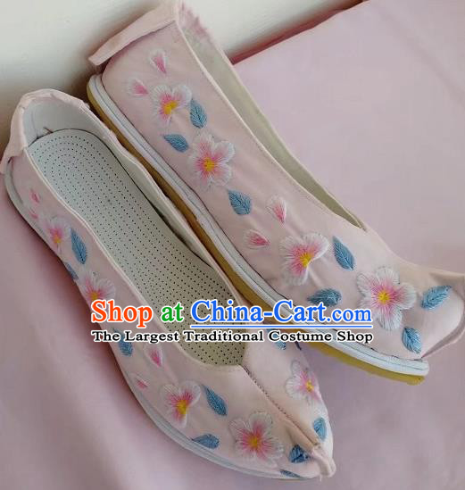 Chinese Traditional Hanfu Shoes Pink Embroidered Shoes Handmade Cloth Shoes for Women