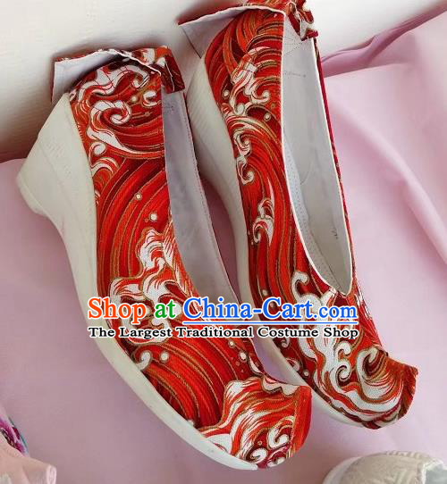 Chinese Traditional Hanfu Red Shoes Embroidered Shoes Handmade Cloth Shoes for Women