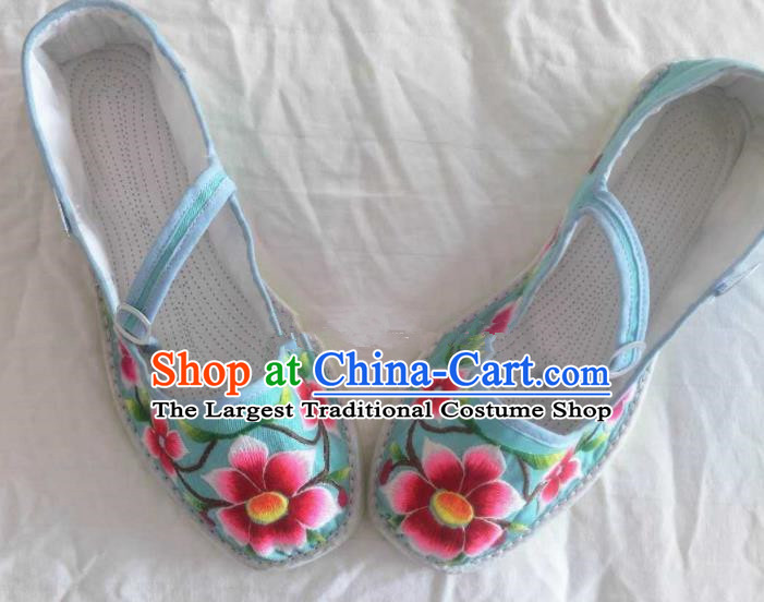 Chinese Traditional Hanfu Shoes Embroidered Blue Shoes Handmade Cloth Shoes for Women