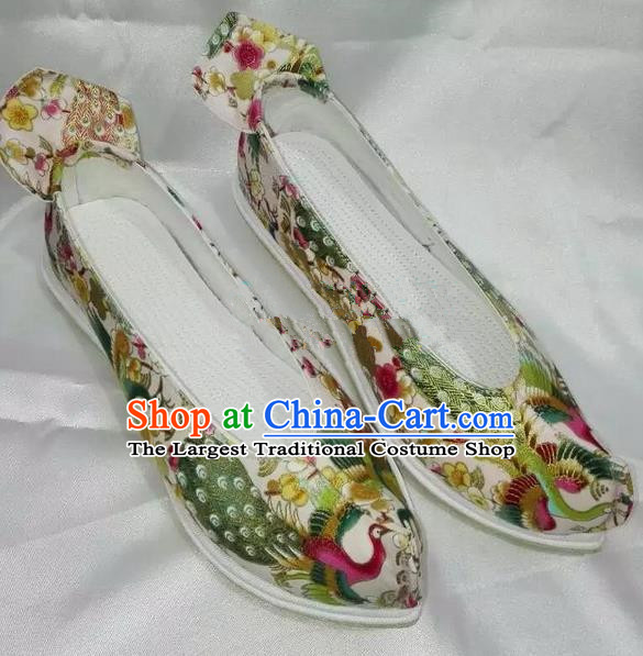 Chinese Traditional Hanfu Shoes Ancient Princess Printing Peacock Shoes Handmade Cloth Shoes for Women