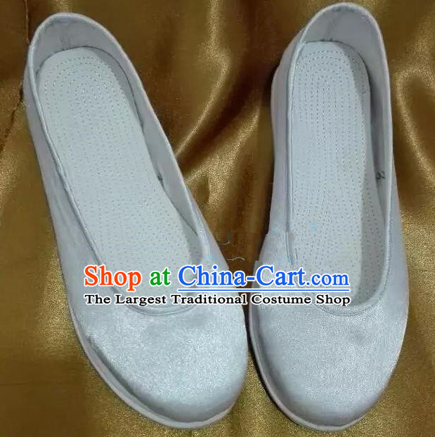 Chinese Traditional Hanfu Shoes Ancient Princess White Satin Shoes Handmade Shoes for Women