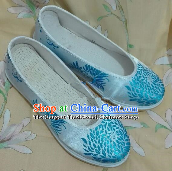 Chinese Traditional Hanfu Shoes Ancient Princess White Silk Shoes Handmade Shoes for Women