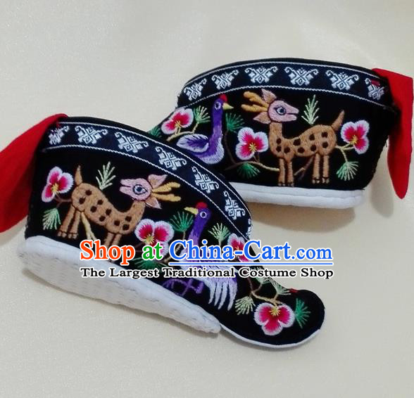 Chinese Traditional Hanfu Shoes Ancient Qing Dynasty Black Embroidered Shoes Handmade Shoes for Women