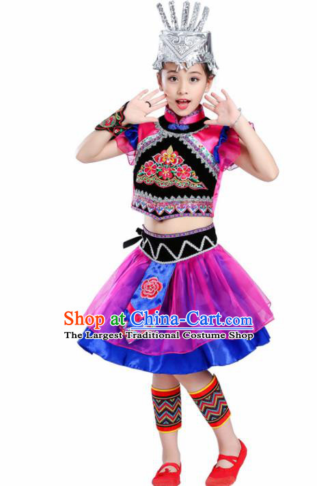Chinese Traditional Li Minority Folk Dance Dress Ethnic Dance Costumes for Kids