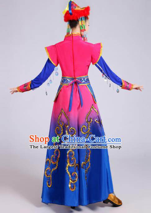 Chinese Traditional Mongolian Minority Folk Dance Blue Dress Mongols Ethnic Dance Costumes for Women