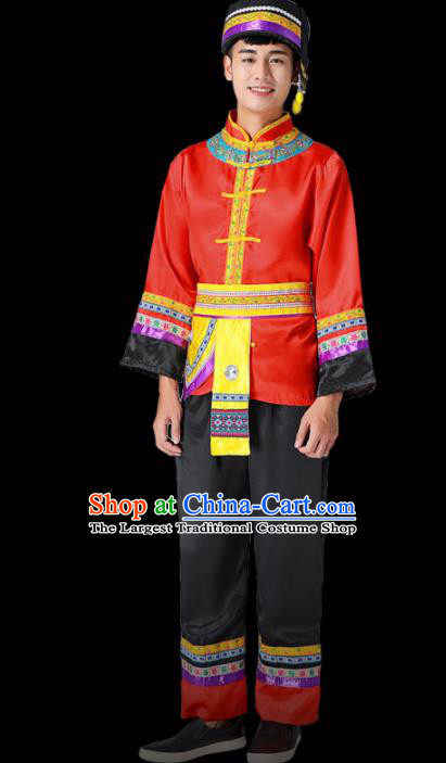Chinese Traditional Miao Minority Folk Dance Red Clothing Ethnic Dance Costumes for Men