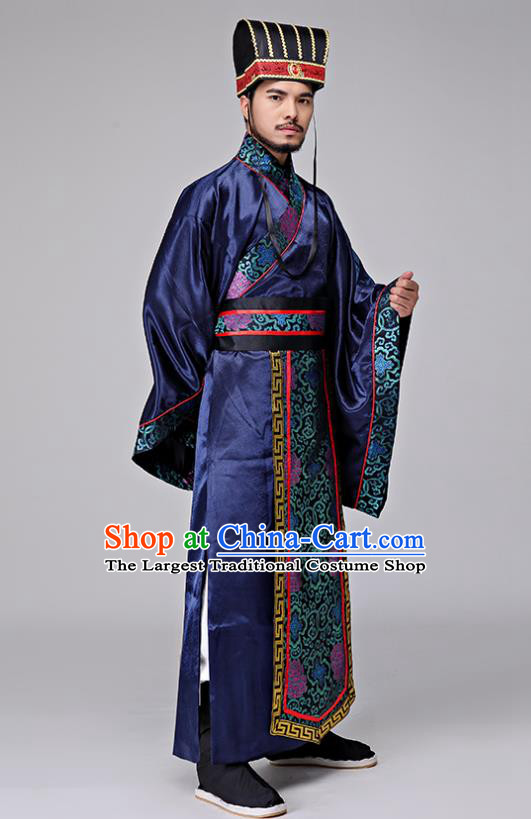 Traditional Chinese Three Kingdoms Period Minister Zhuge Liang Costumes Ancient Drama Chancellor Clothing for Men