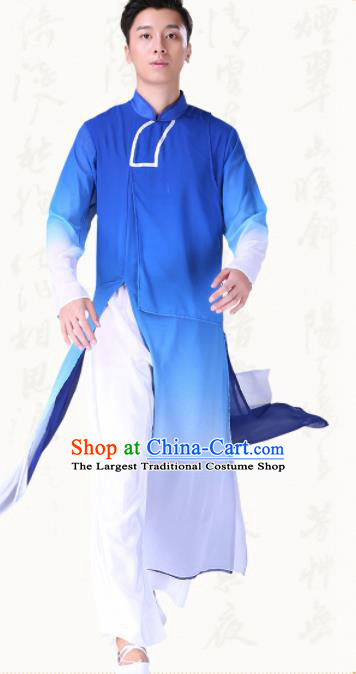 Chinese Traditional Folk Dance Clothing Classical Dance Drum Dance Blue Costumes for Men