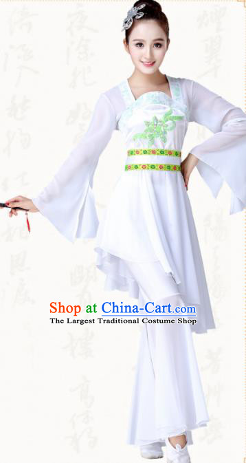 Chinese Traditional Classical Dance Fan Dance White Dress Group Dance Costumes for Women
