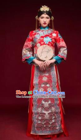 Traditional Chinese Xiuhe Suit Red Wedding Dress Ancient Bride Embroidered Costumes for Women