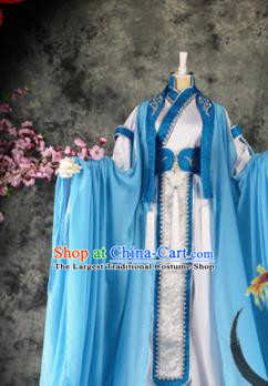 Traditional Chinese Cosplay Royal Highness Blue Costumes Ancient Swordsman Hanfu Clothing for Men