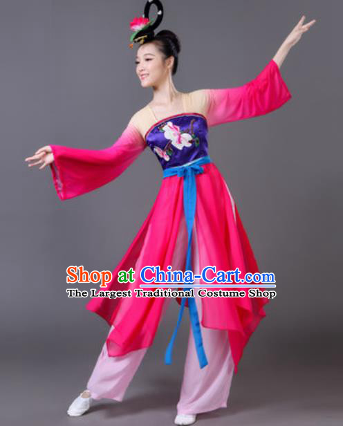 Traditional Chinese Classical Dance Rosy Costumes Fan Dance Umbrella Dance Clothing for Women