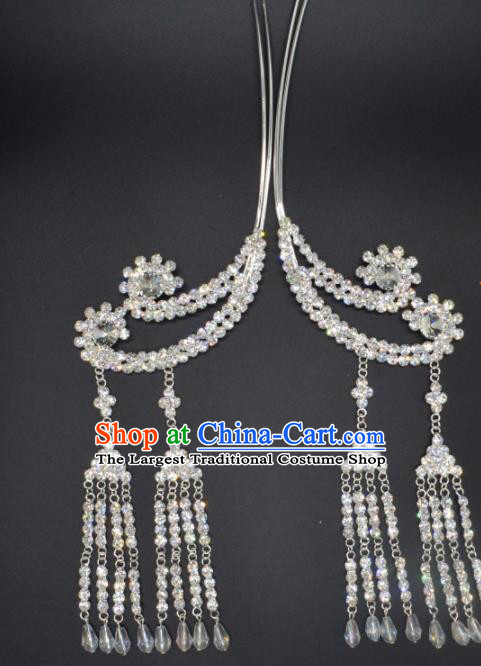 Traditional Chinese Beijing Opera Hair Accessories Ancient Princess Crystal Tassel Hairpins for Women