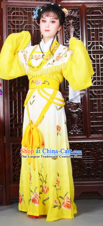 Traditional Chinese Peking Opera Princess Costumes Ancient Peri Yellow Dress for Adults