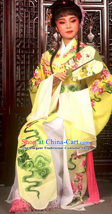 Traditional Chinese Peking Opera Imperial Consort Costumes Ancient Peri Yellow Dress for Adults