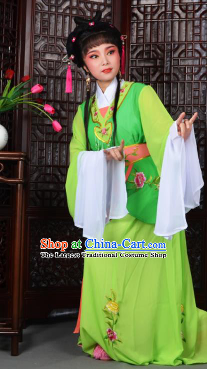 Traditional Chinese Peking Opera Young Lady Costumes Ancient Maidservants Green Dress for Adults