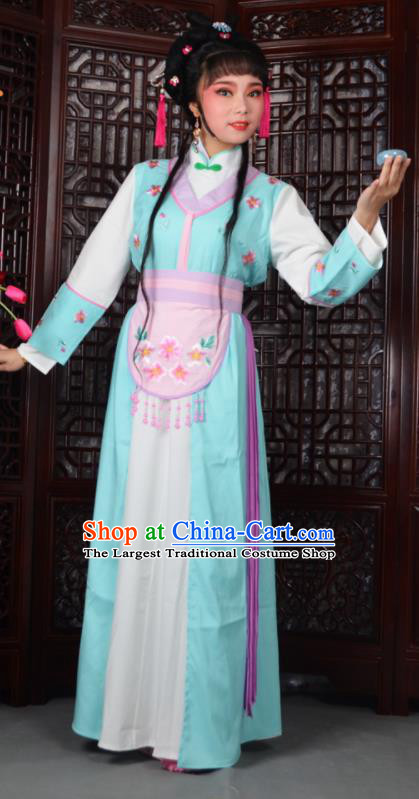 Chinese Ancient Maidservants Embroidered Green Dress Traditional Peking Opera Actress Costumes for Adults