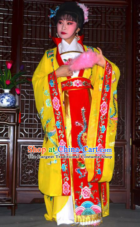 Traditional Chinese Peking Opera Empress Embroidered Yellow Costumes Ancient Queen Dress for Adults