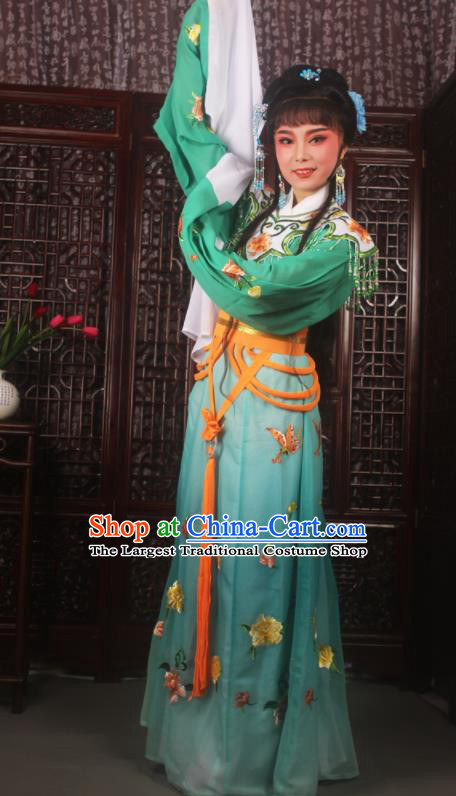 Traditional Chinese Peking Opera Diva Costumes Ancient Palace Princess Green Embroidered Dress for Adults