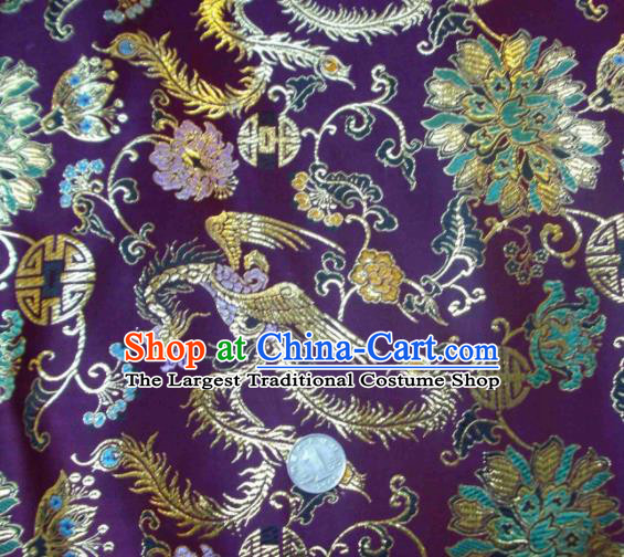 Traditional Chinese Royal Phoenix Pattern Purple Brocade Tang Suit Fabric Silk Fabric Asian Material