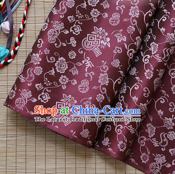 Asian Traditional Classical Pattern Purplish Red Brocade Cloth Drapery Korean Hanbok Palace Satin Silk Fabric