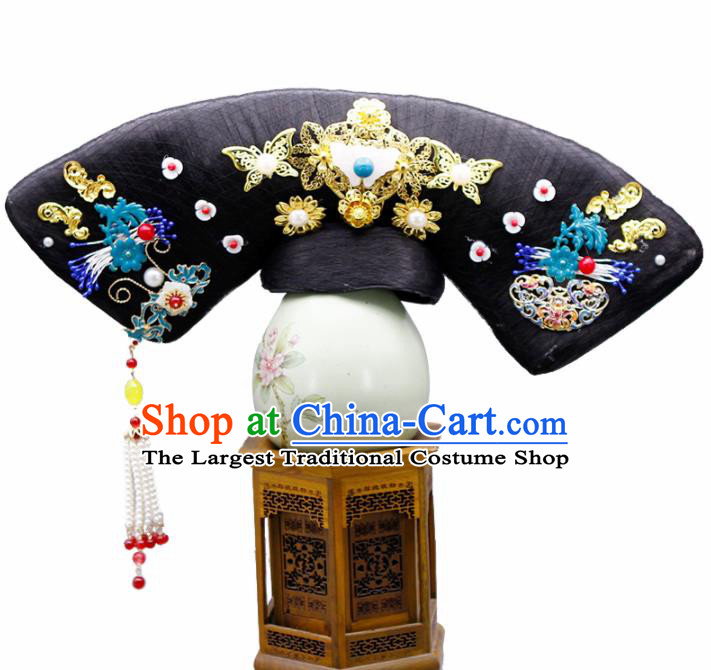 Chinese Traditional Qing Dynasty Hair Accessories Ancient Manchu Lady Wigs and Hairpins for Women