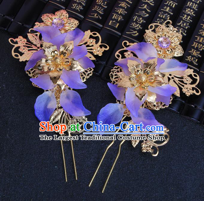 Chinese Traditional Hair Accessories Hair Clip Ancient Princess Purple Flowers Hairpins for Women