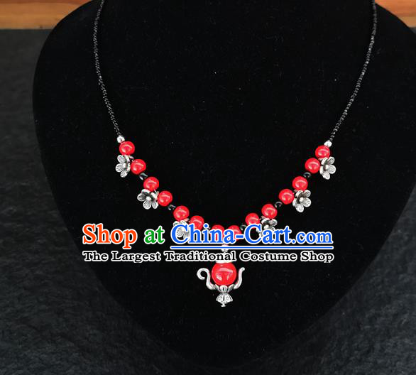 Chinese Traditional Jewelry Accessories Yunnan National Red Beads Flagon Necklace for Women
