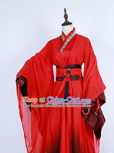 Chinese Traditional Ancient Swordsman Nobility Childe Red Costumes for Men