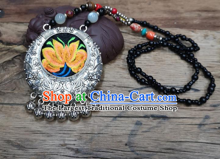 Chinese Traditional Jewelry Accessories Yunnan Miao Minority Embroidered Yellow Lotus Necklace for Women
